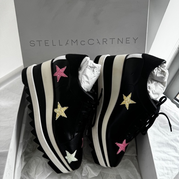 Stella McCartney Elyse Stars Black Platform Sneakers 38.5 - New Never Worn - Picture 2 of 8